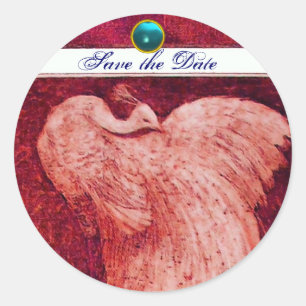 WEDDING LOVE PEACOCK white red blue aquamarine Classic Round Sticker