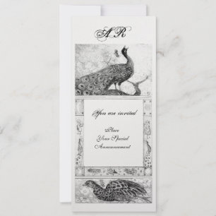 WEDDING LOVE PEACOCKS MONOGRAM black white ice Invitation