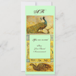 WEDDING LOVE PEACOCKS MONOGRAM ,brown green yellow Invitation