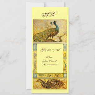 WEDDING LOVE PEACOCKS MONOGRAM ,brown green yellow Invitation
