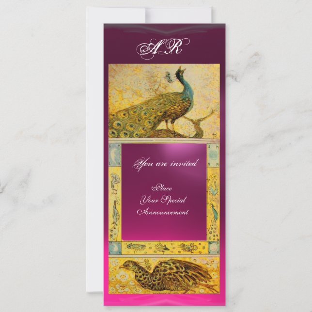 WEDDING LOVE PEACOCKS MONOGRAM brown pink yellow Invitation (Front)