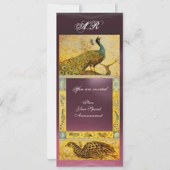 WEDDING LOVE PEACOCKS MONOGRAM brown pink yellow Invitation (Front)