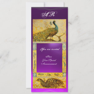 WEDDING LOVE PEACOCKS MONOGRAM brown purple yellow Invitation