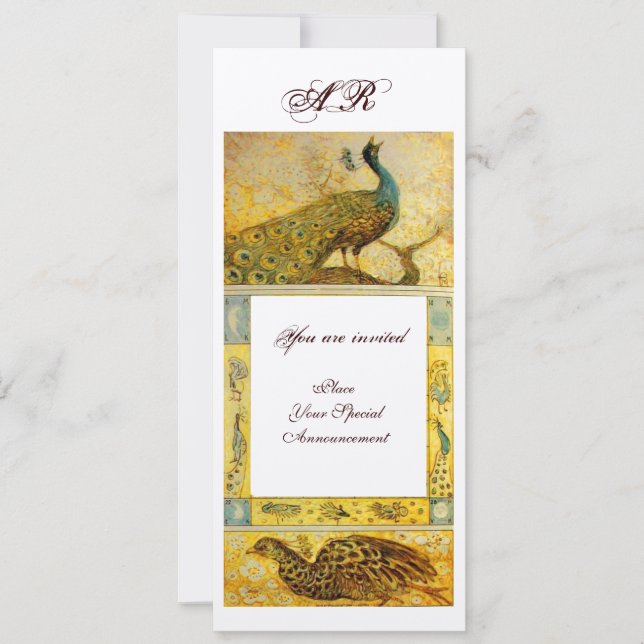 WEDDING LOVE PEACOCKS MONOGRAM brown silver yellow Invitation (Front)