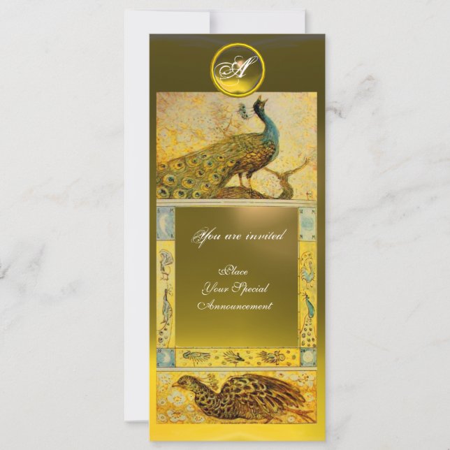 WEDDING LOVE PEACOCKS MONOGRAM ,brown yellow topaz Invitation (Front)