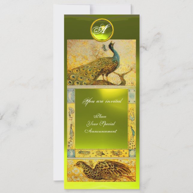 WEDDING LOVE PEACOCKS MONOGRAM ,brown yellow topaz Invitation (Front)