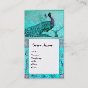 WEDDING LOVE PEACOCKS MONOGRAM Teal Aqua BluePear Business Card