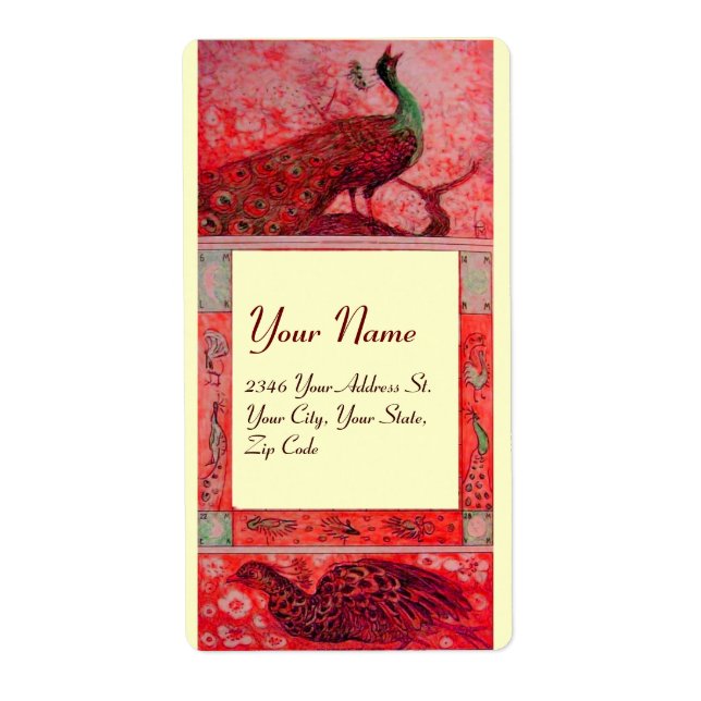 WEDDING LOVE PEACOCKS ,red  cream (Front)