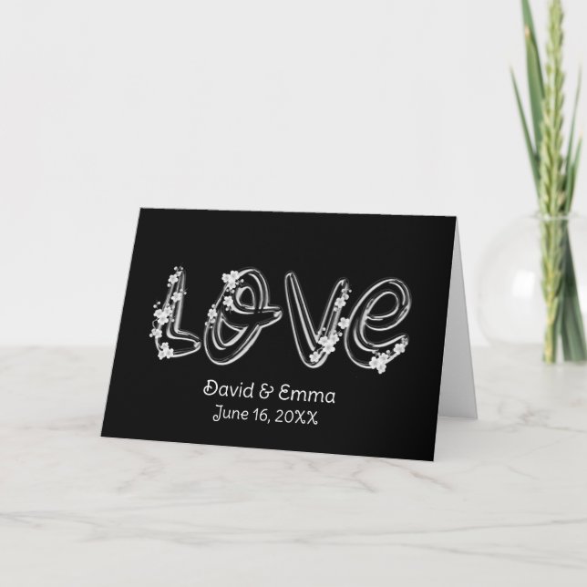 Wedding Love Text On Black Card (Front)