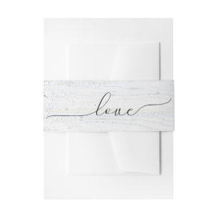 Wedding Love Text On White Washed Wood Invitation Belly Band