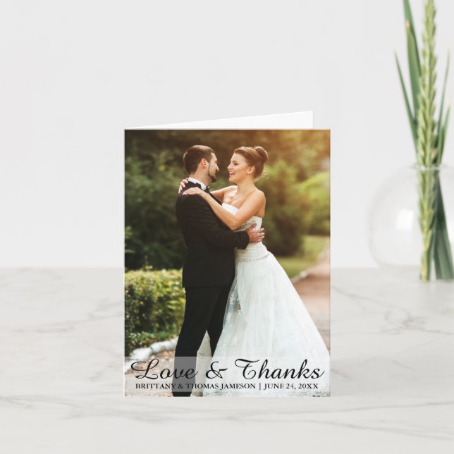 Wedding Love & Thanks Bride & Groom Photo Note Thank You Card (Front)