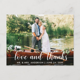Wedding Love Thanks Bride Groom Photo White Script Postcard