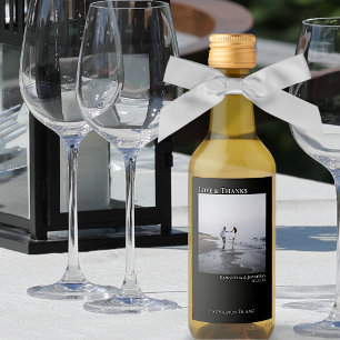 Wedding Love & Thanks Modern Black Photo Mini Wine Label