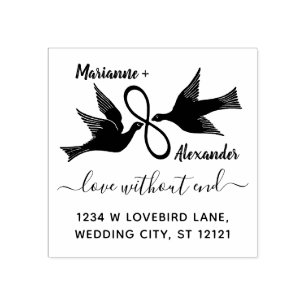 Wedding Lovebirds Infinity Return Address Custom Rubber Stamp