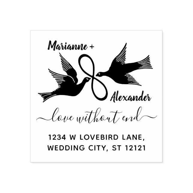 Wedding Lovebirds Infinity | Return Address Custom Rubber Stamp (Imprint)