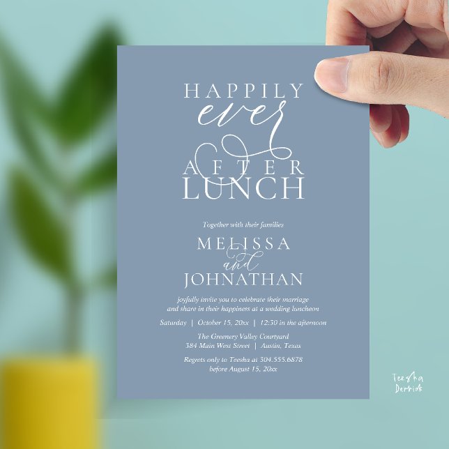 Wedding Lunch Invites, Elegant Happily Ever After Invitation (Wedding Lunch Invites, Elegant Happily Ever After Invitation Card in Dusty Blue)
