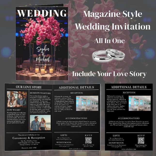 Wedding Magazine All in One Flowers Invitation (Magazine Style Wedding Invitation )