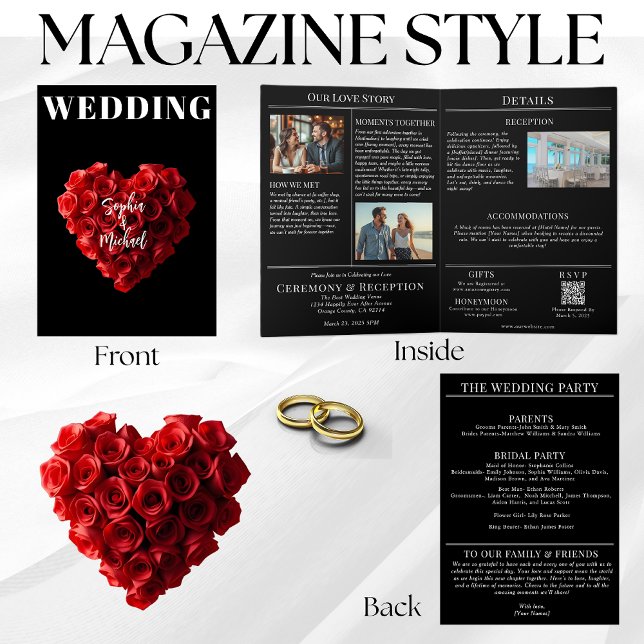 Wedding Magazine All in One Red Roses Invitation (Magazine Style Wedding Invitation- Red Roses in the Shape of a Heart)