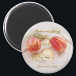 Wedding Magnet with tulips, rings and heart<br><div class="desc">Beautiful tulips with 2 rings and heart. Customise and put your names and wedding date.</div>