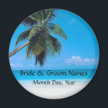 Wedding Magnet with Wedding Date<br><div class="desc">Tropical beach scene with space for names of the bride and groom and a place for you to customise with the date of the wedding.</div>