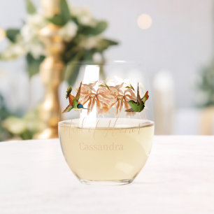 Wedding Maid of Honer Gift Hummingbird Watercolor Stemless Wine Glass