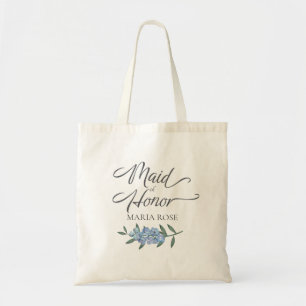 Wedding Maid of Honour Blue Floral Personalised Tote Bag
