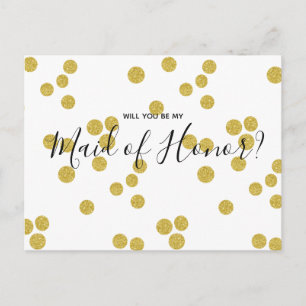 Wedding maid of honour Gold Confetti Postcard