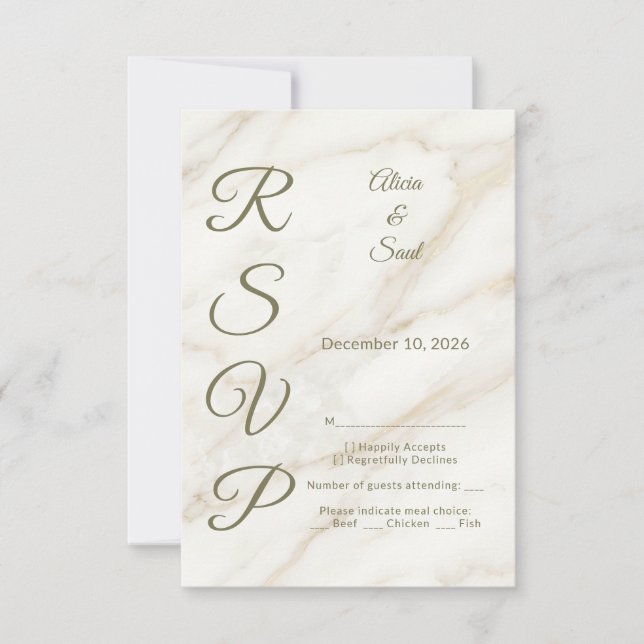 Wedding Marble and Laurel / Boda Mármol y Laurel RSVP Card (Front)