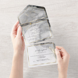 Wedding Marble Black Gold Alcohol Ink All In One I Invitation