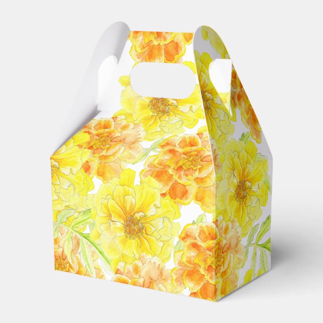Wedding marigolds flower watercolor yellow orange favour box (Front Side)