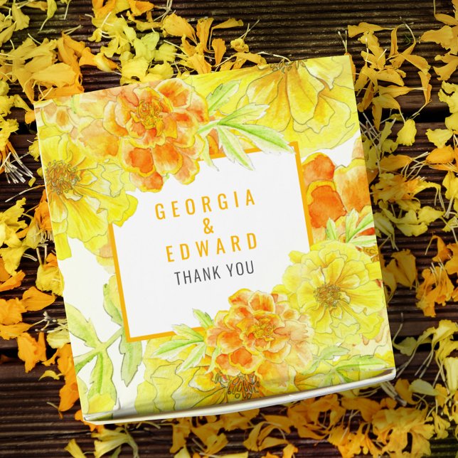 Wedding marigolds flower watercolor yellow orange favour box (Creator Uploaded)