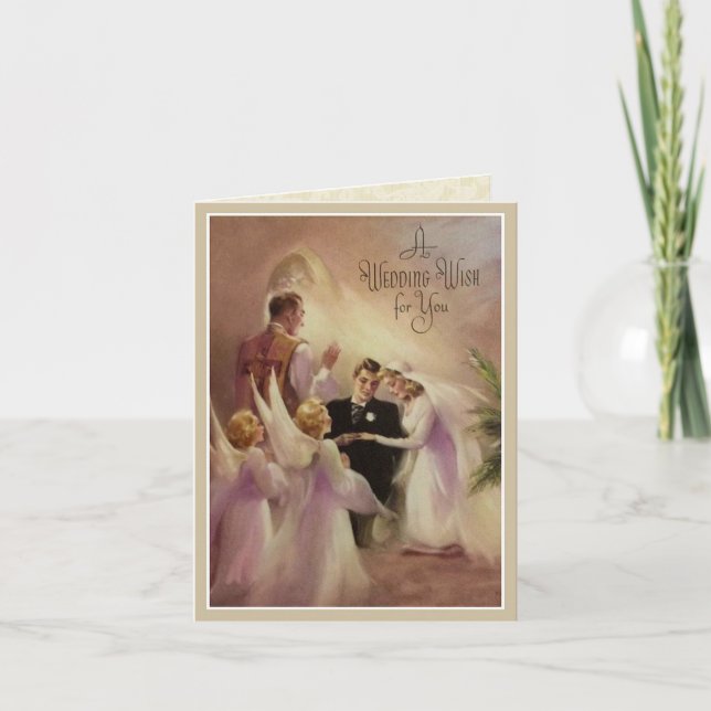 Wedding Marriage Bride Groom  Priest Angels Card (Front)