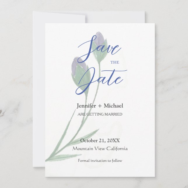 Wedding Marriage Minimalist Calligraphy Floral  Save The Date (Front)