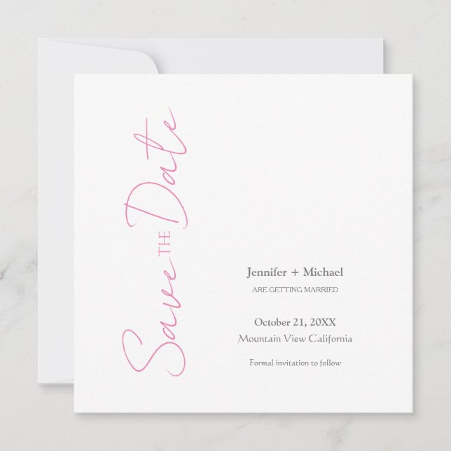 Wedding Marriage Minimalist Calligraphy Pink White Invitation (Front)