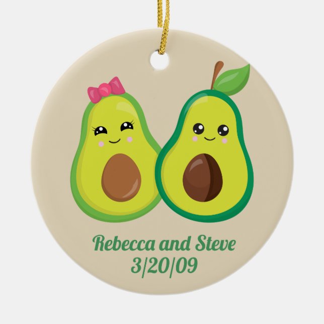 Wedding Married Couple Avocado Cute Anniversary Ceramic Tree Decoration (Front)