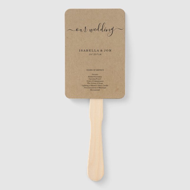 Wedding Mass / Ceremony Program Fan - Rustic Kraft (Front)