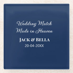 Wedding Match made in heaven wedding favours blue  Glass Coaster