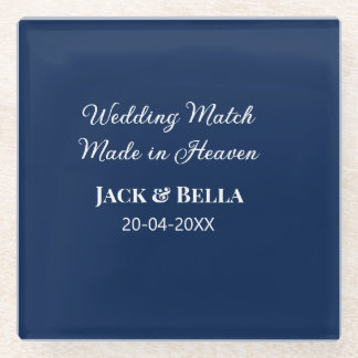 Wedding Match made in heaven wedding favours blue  Glass Coaster