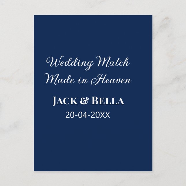 Wedding Match made in heaven wedding favours blue  Postcard (Front)