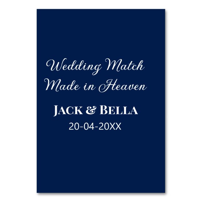 Wedding Match made in heaven wedding favours blue  Table Number (Front)