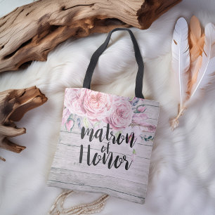 Wedding Matron of Honour Watercolor Flowers Wood Tote Bag