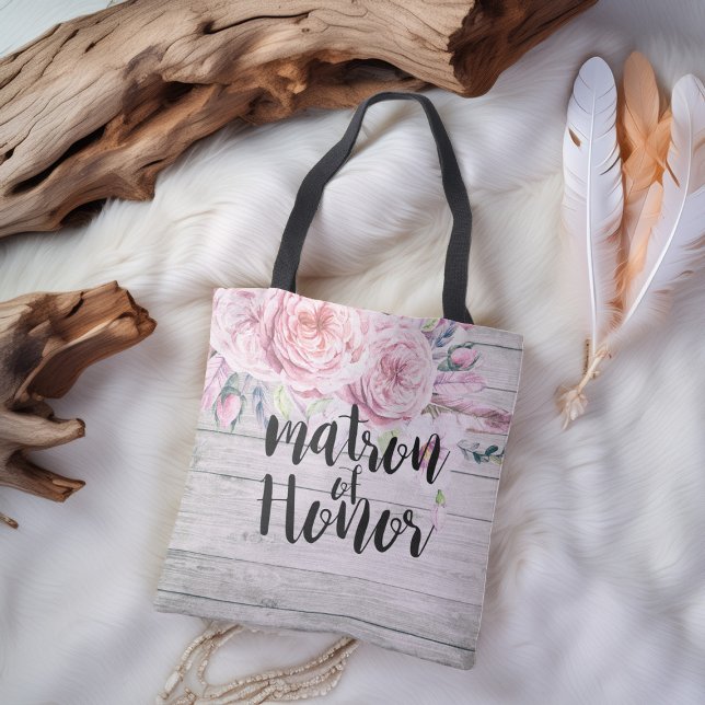 Wedding Matron of Honour Watercolor Flowers Wood Tote Bag (Creator Uploaded)
