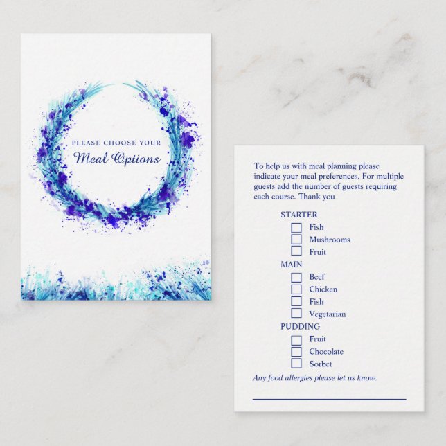 Wedding meal choice blue splash enclosure cards (Front/Back)