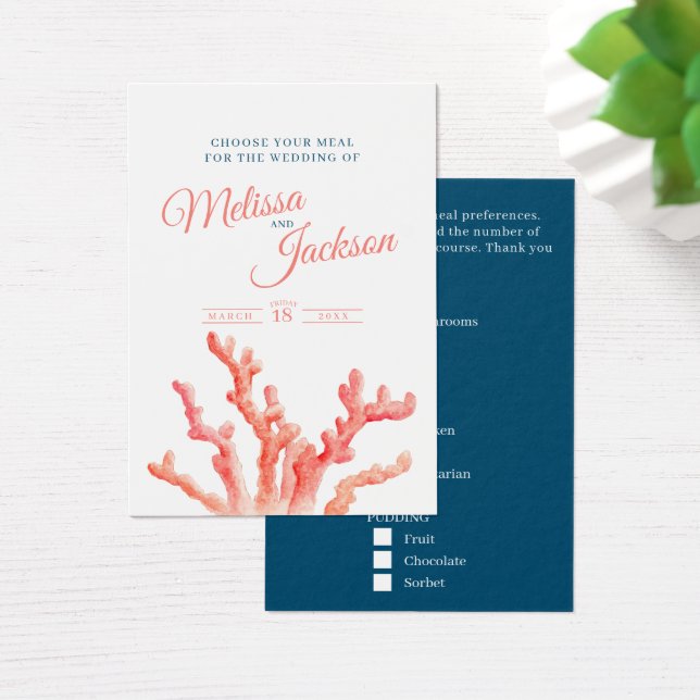 Wedding meal choice coral blue small cards (Desk)