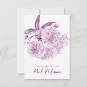 Wedding meal choice purple floral reply cards