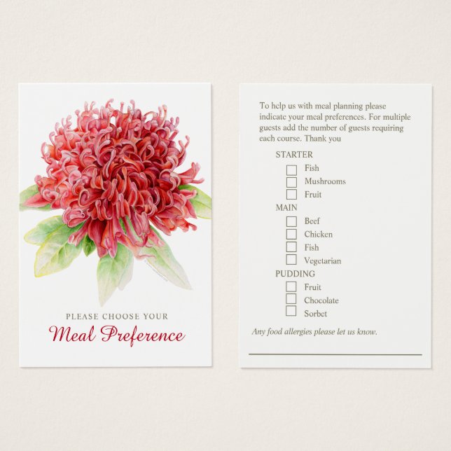 Wedding meal choice red burgundy floral cards (Front & Back)