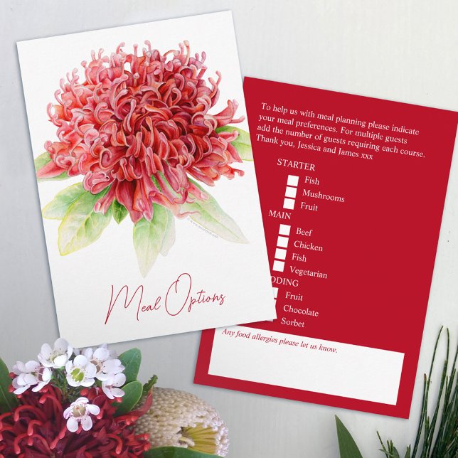 Wedding meal choice red burgundy floral cards (Creator Uploaded)