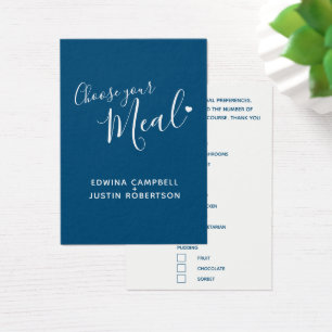 Wedding meal choice script text blue small cards