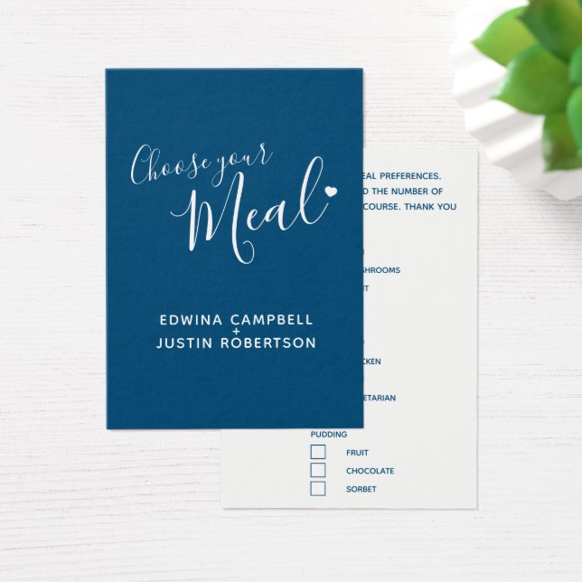 Wedding meal choice script text blue small cards (Desk)