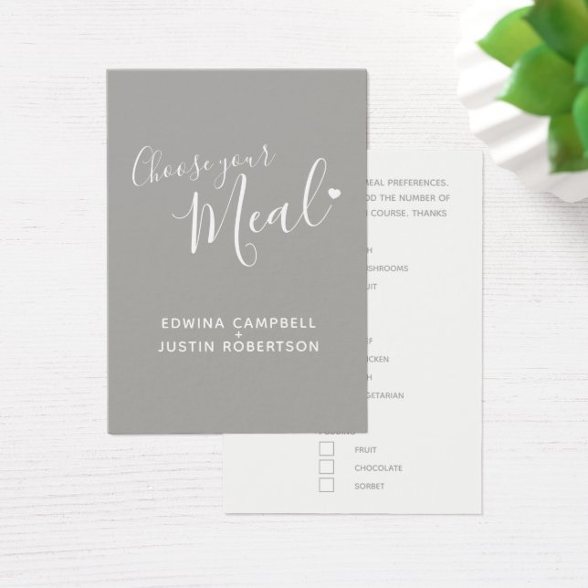Wedding meal choice script text grey small cards (Desk)
